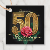 Stylish Black Gold Red Rose 50th Birthday Party Bedankjes Labels (Voorkant)
