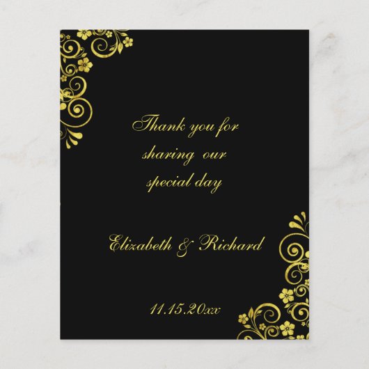 Stylish Black Gold Swirl Wedding Menu (Achterkant)