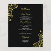 Stylish Black Gold Swirl Wedding Menu (Voorkant)