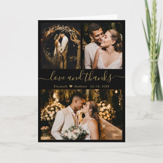 Stylish Black Gold Weduwfoto Collage Hartelijk dan Bedankkaart (Voorkant)