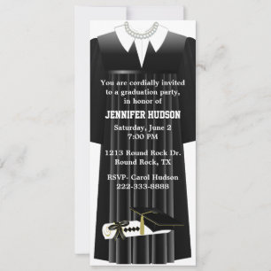 Stylish Black Gown Graduation Party Invitation Kaart
