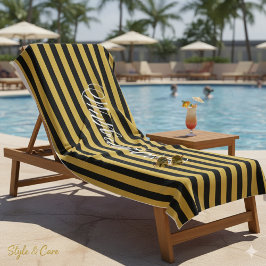 Stylish Black M Gold Striped Towel Add Your Name Strandlaken