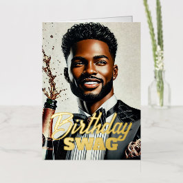 Stylish Black Man Champagne Luxury Birthday Card Folie Feestdagenkaart