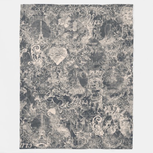 Stylish Black Paris Toile Design Fleece Deken (Voorkant)