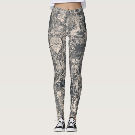 Stylish Black Paris Toile Design Leggings (Voorkant)