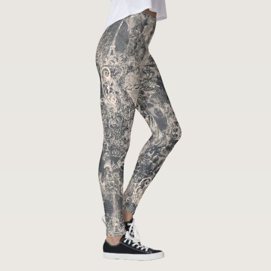 Stylish Black Paris Toile Design Leggings (Rechts)