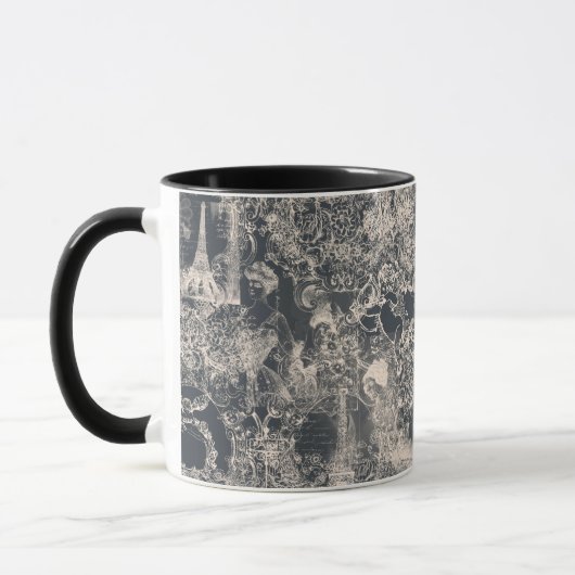 Stylish Black Paris Toile Design Mok (Links)