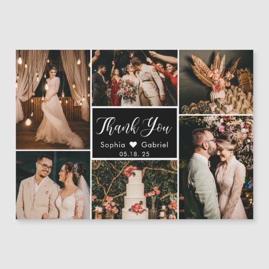 Stylish Black Photo Collage Wedding Hartelijk dank (Voorkant)