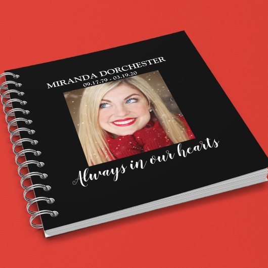 Stylish Black Photo Funeral Guest Notitieboek