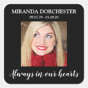 Stylish Black Photo Funeral Square Sticker