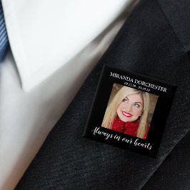 Stylish Black Photo Funeral Vierkante Button 5,1 Cm