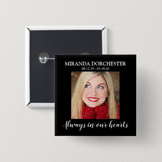 Stylish Black Photo Funeral Vierkante Button 5,1 Cm (Voorkant /achterkant)