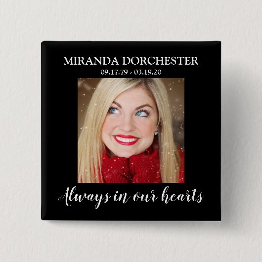 Stylish Black Photo Funeral Vierkante Button 5,1 Cm (Voorkant)