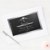 Stylish Black Product Label Silver Frame Monogram (Envelop)