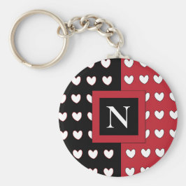Stylish Black Red White Hearts Monogram Sleutelhanger
