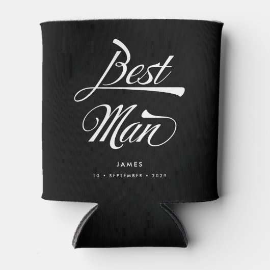 Stylish Black Retro Typography Best Man Groomsmen Blikjeskoeler (Voorkant)