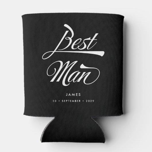 Stylish Black Retro Typography Best Man Groomsmen Blikjeskoeler (Achterkant)