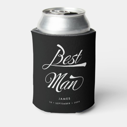 Stylish Black Retro Typography Best Man Groomsmen Blikjeskoeler (Blikje Achterkant)