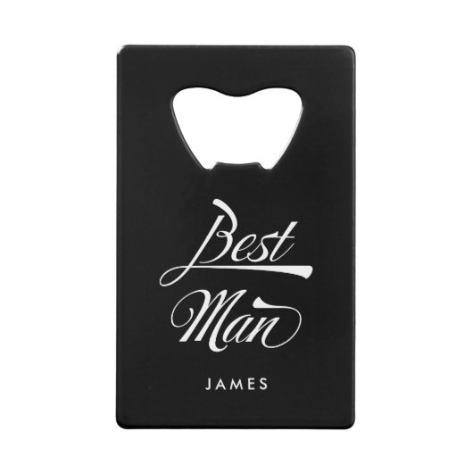 Stylish Black Retro Typography Best Man Groomsmen Creditkaart Flessenopener (Voorkant)