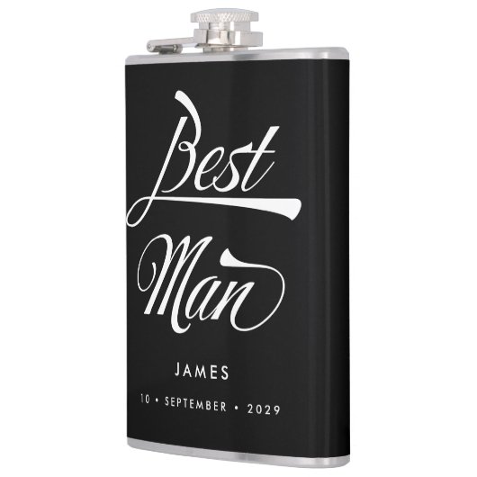 Stylish Black Retro Typography Best Man Groomsmen Heupfles (Links)