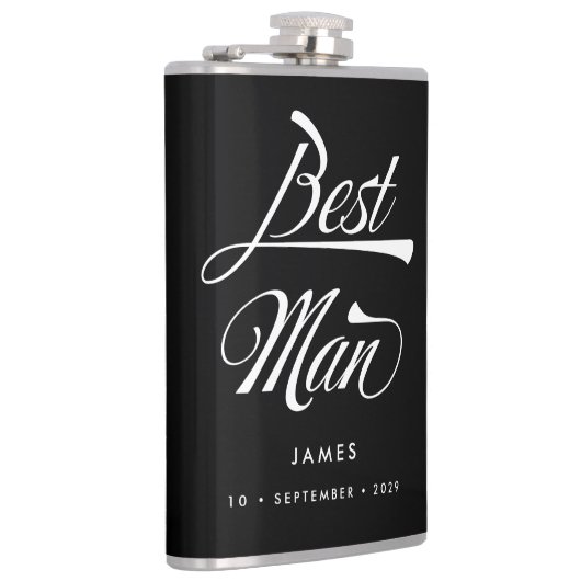 Stylish Black Retro Typography Best Man Groomsmen Heupfles (Rechts)