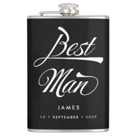 Stylish Black Retro Typography Best Man Groomsmen Heupfles