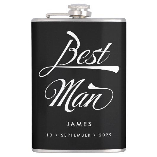 Stylish Black Retro Typography Best Man Groomsmen Heupfles (Voorkant)