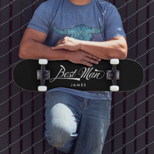 Stylish Black Retro Typography Best Man Groomsmen Persoonlijk Skateboard