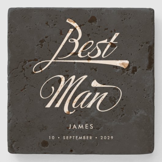 Stylish Black Retro Typography Best Man Groomsmen Stenen Onderzetter (Voorkant)
