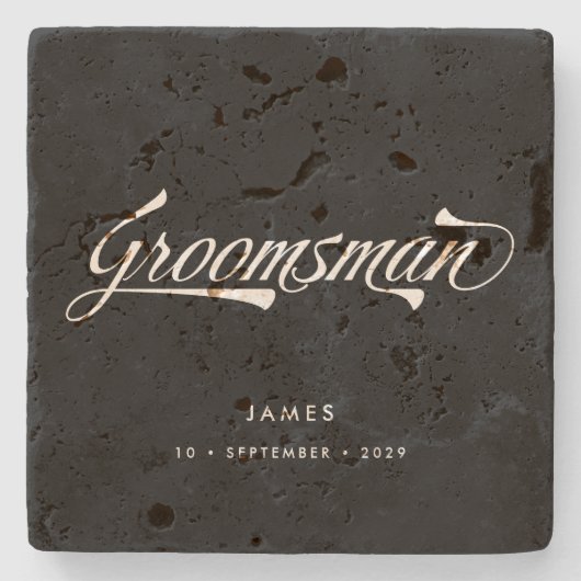 Stylish Black Retro Typography Groomsmen Stenen Onderzetter (Voorkant)