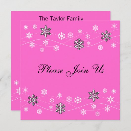 Stylish Black Snowflakes Invitation Sjabloon Kaart (Voorkant / Achterkant)