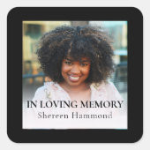 Stylish Black Square Photo Funeral Vierkante Sticker (Voorkant)