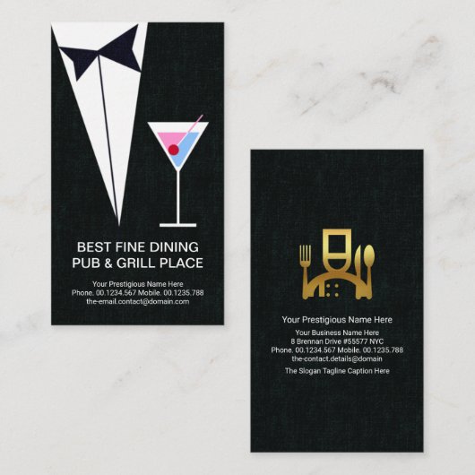 Stylish Black Tuxedo Martini Restaurant Pub Visitekaartje (Voorkant / Achterkant)