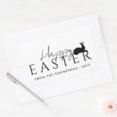 Stylish Black Typography And Bunny Happy Easter Rechthoekige Sticker (Envelop)