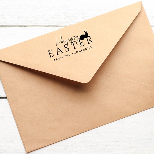 Stylish Black Typography And Bunny Happy Easter Zelfinktende Stempel