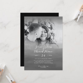 Stylish Black Waterverf Overlay Photo Wedding Kaart