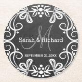 Stylish Black White Chalkboard Wedding Monogram Ronde Kartonnen Onderzetter (Voorkant)