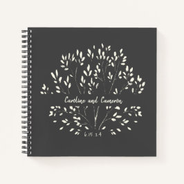 Stylish Black White Hand Painted Floral Wedding Notitieboek
