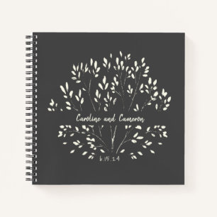 Stylish Black White Hand Painted Floral Wedding Notitieboek