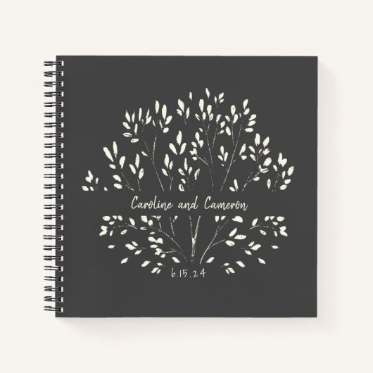Stylish Black White Hand Painted Floral Wedding Notitieboek (Voorkant)