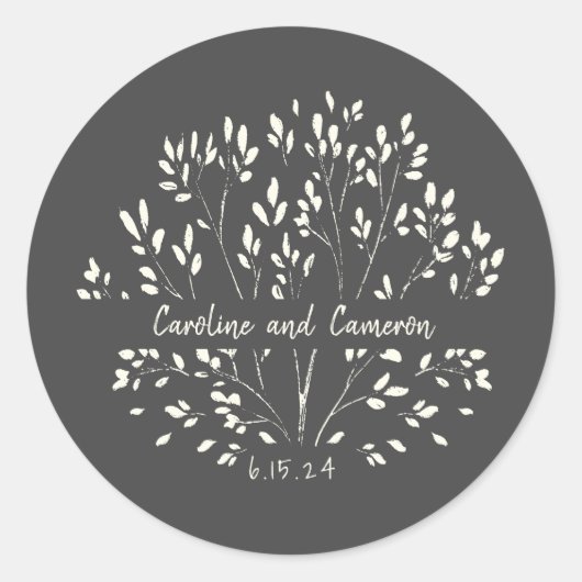 Stylish Black White Hand Painted Floral Wedding Ronde Sticker (Voorkant)