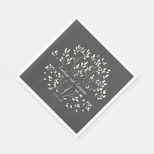 Stylish Black White Hand Painted Floral Wedding Servet (Hoek)