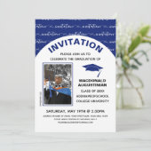 Stylish Blue Afstuderen Fotouitnodiging Kaart (Staand voorkant)