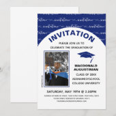 Stylish Blue Afstuderen Fotouitnodiging Kaart (Voorkant / Achterkant)