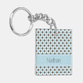 Stylish Blue and Brown Personalised Argyle Pattern Sleutelhanger (Voorkant Links)