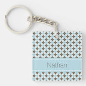 Stylish Blue and Brown Personalised Argyle Pattern Sleutelhanger (Voorkant)