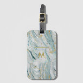Stylish Blue and Gold Marble Monogram Bagagelabel (Voorkant (verticaal))
