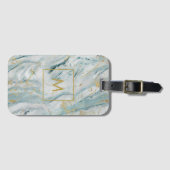Stylish Blue and Gold Marble Monogram Bagagelabel (Voorkant (horizontaal))