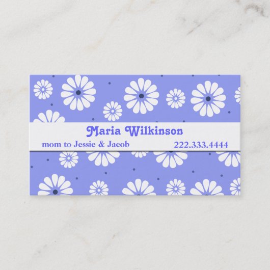 Stylish Blue and White Daisy mammie Kaart Contactkaartje (Voorkant)