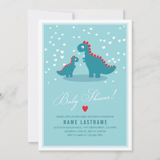 Stylish Blue Blauwgroen Dinosaur Baby shower Invit Kaart (Voorkant)